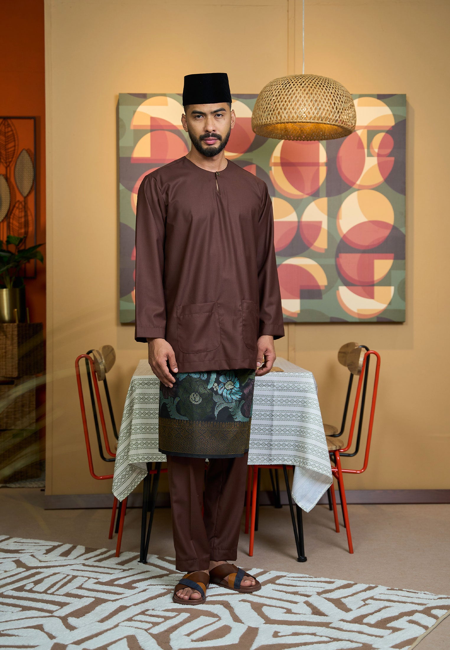 baju melayu mocha brown front view
