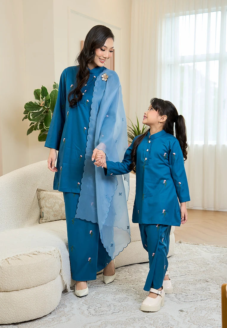 Anggun Kurung Klasik - Teal Blue (Kids)