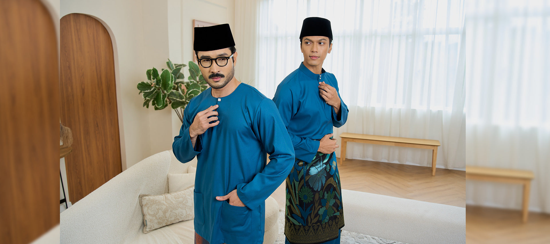 baju melayu teluk belanga and cekak musang teal blue color for raya 2026