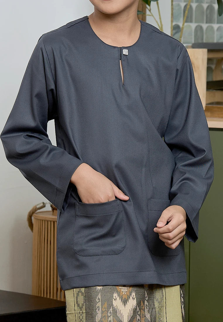 Baju Melayu Teluk Belanga Mark III - Dark Grey (Kids)