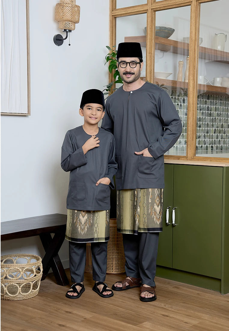 Baju Melayu Teluk Belanga Mark III - Dark Grey (Kids)