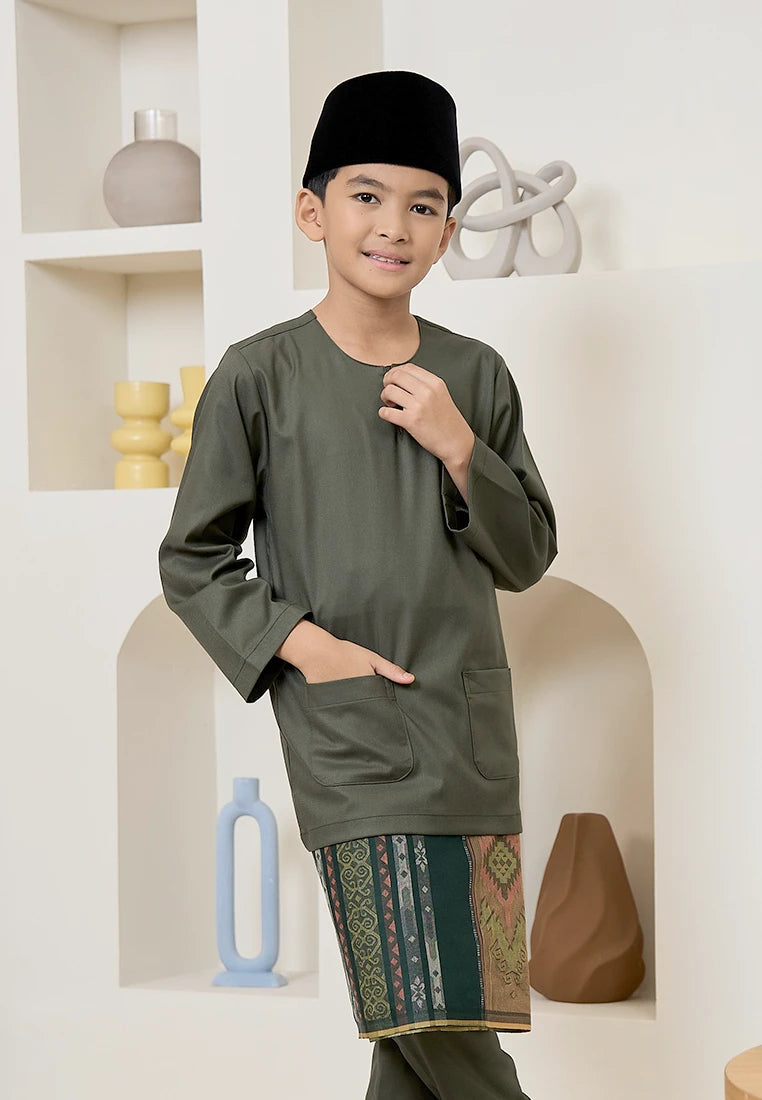 Baju Melayu Teluk Belanga Mark III - Olive Green (Kids)