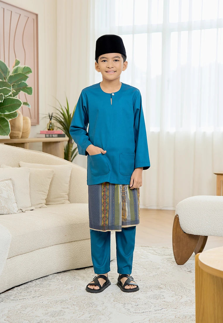 Baju Melayu Teluk Belanga Mark III - Teal Blue (Kids)