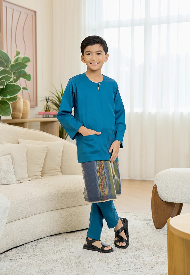 Baju Melayu Teluk Belanga Mark III - Teal Blue (Kids)