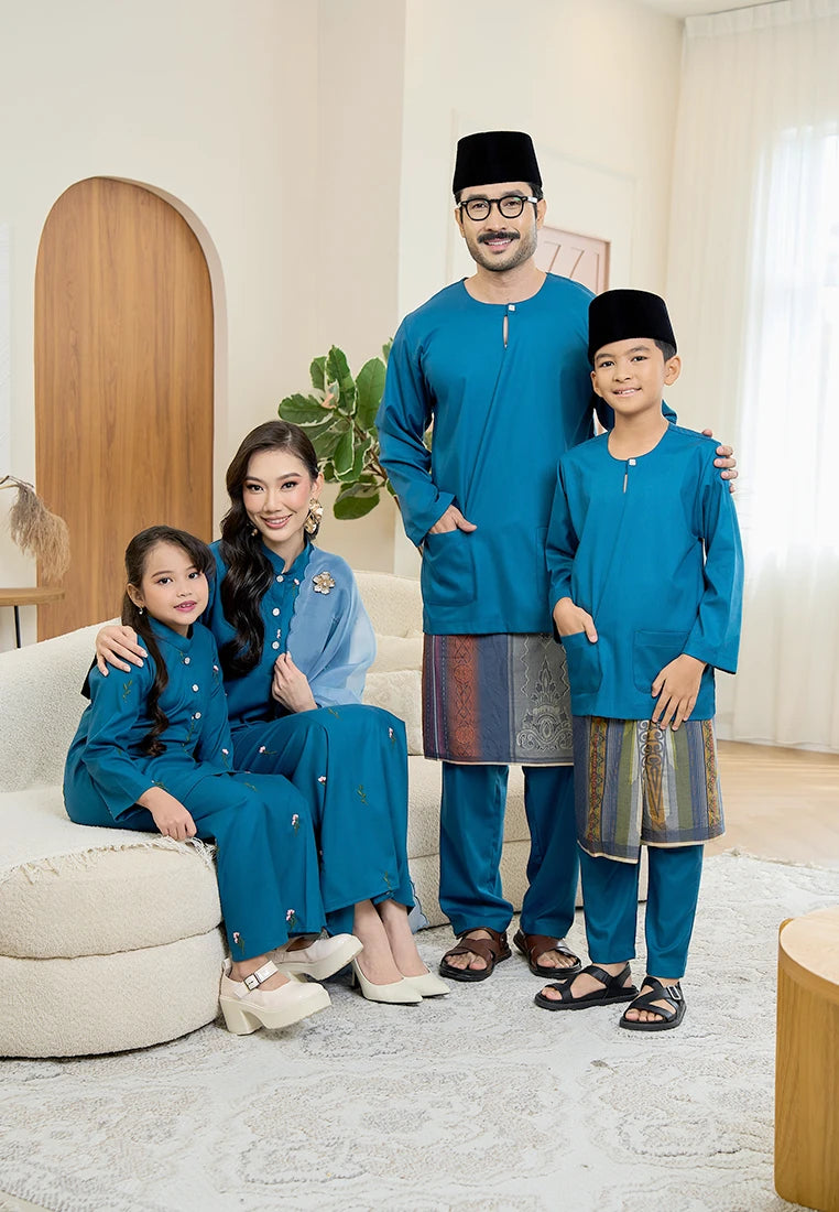Baju Melayu Teluk Belanga Mark III - Teal Blue (Kids)
