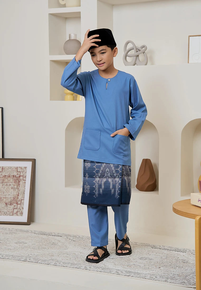 Baju Melayu Teluk Belanga Mark III - Ash Blue (Kids)