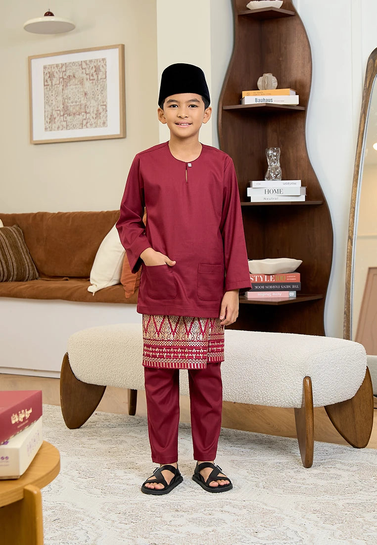 Baju Melayu Teluk Belanga Mark III - Maroon (Kids)