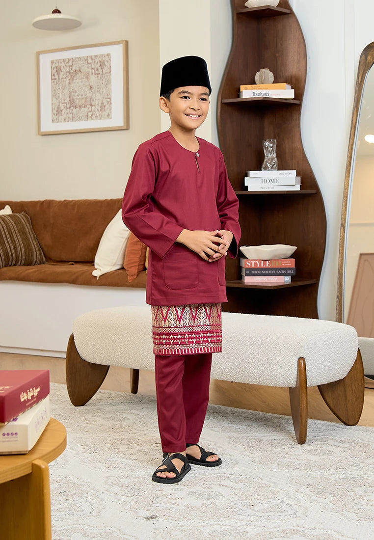 Baju Melayu Teluk Belanga Mark III - Maroon (Kids)