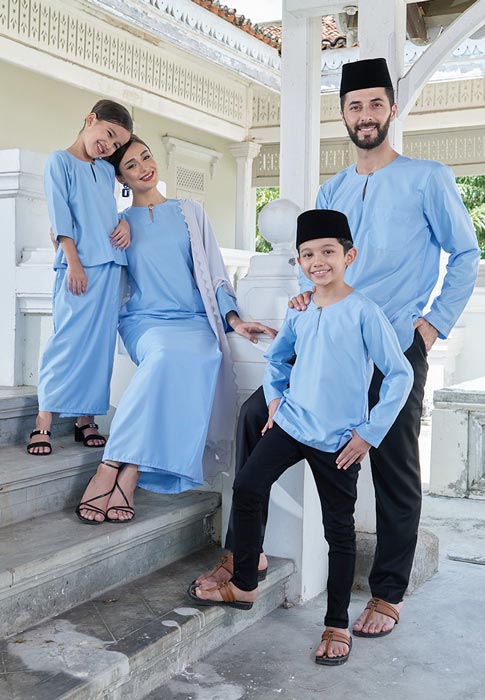 baju raya sedondon baby blue cotton