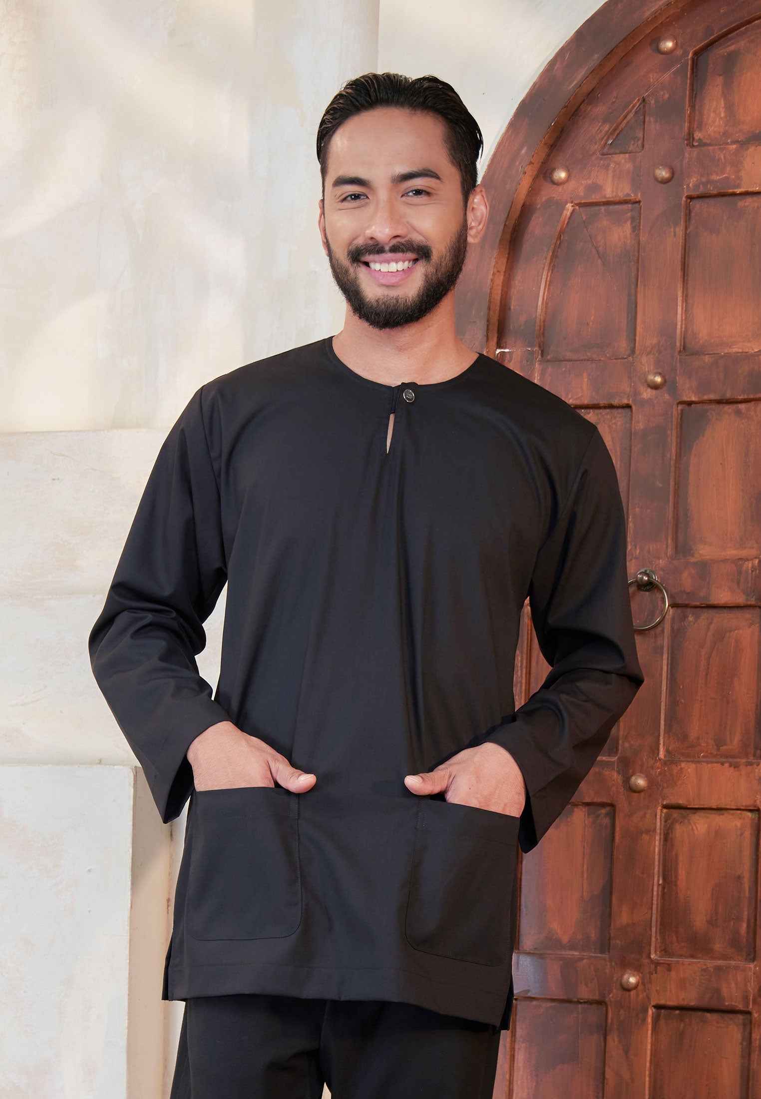 Baju raya 2026, kenduri dan umrah, kurta lelaki berwarna hitam black CGO Cotton