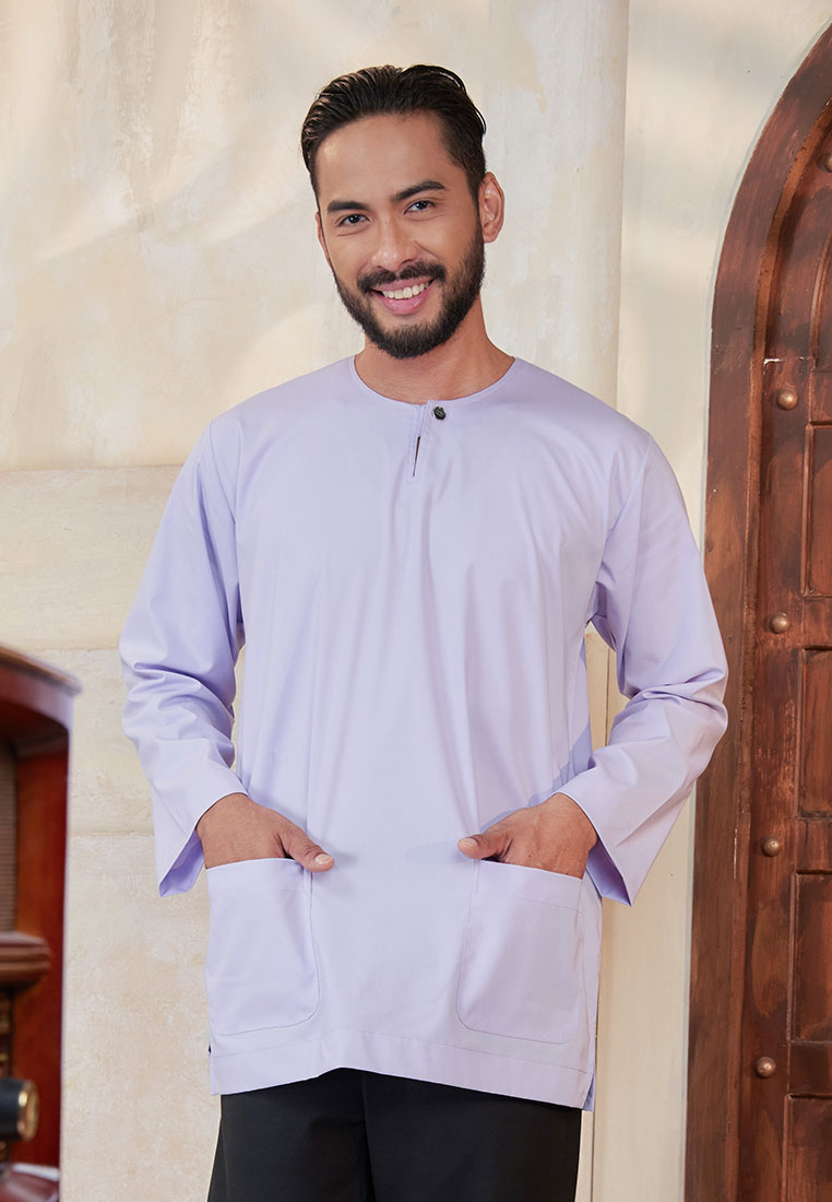 Baju raya 2026, kenduri dan umrah, kurta lelaki regular fit berwarna lilac purple keluaran CGO Cotton Shah Alam dan Kuala Lumpur