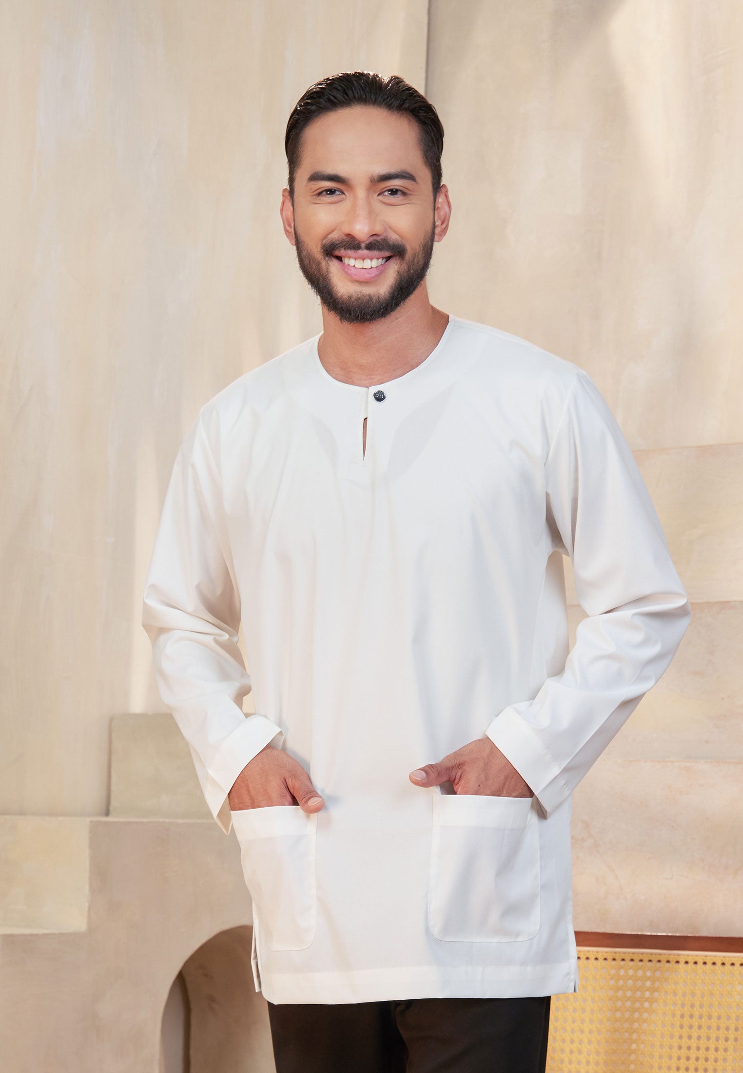 Baju raya 2026, kenduri dan umrah, kurta lelaki regular fit off white keluaran CGO Cotton Shah Alam dan Kuala Lumpur