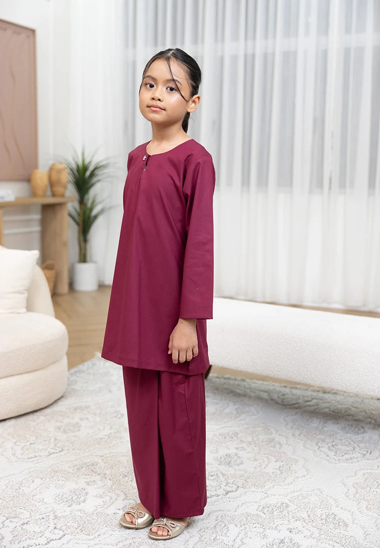Nazeera Kurung Riau - Burgundy (Kids)