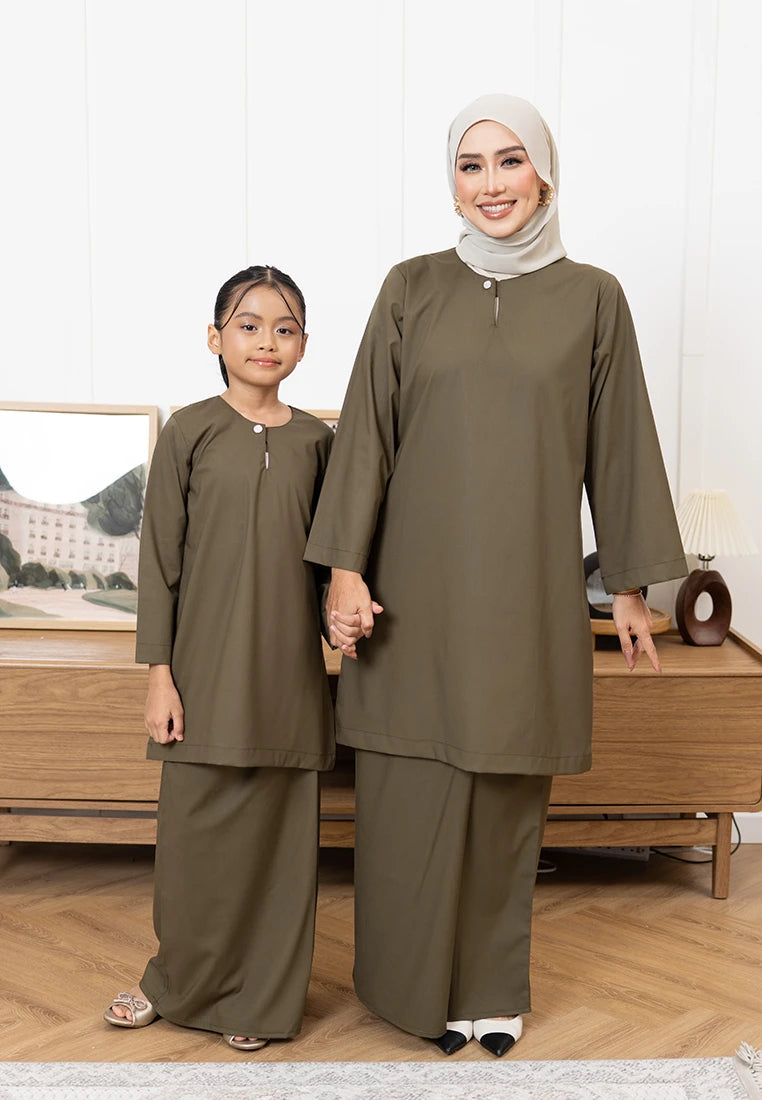 Nazeera Kurung Riau - Olive Green (Kids)