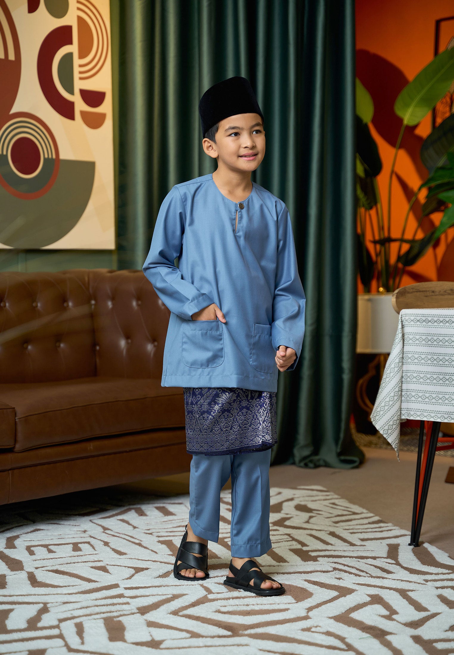 Baju Melayu Teluk Belanga Mark II - Ash Blue (Kids)