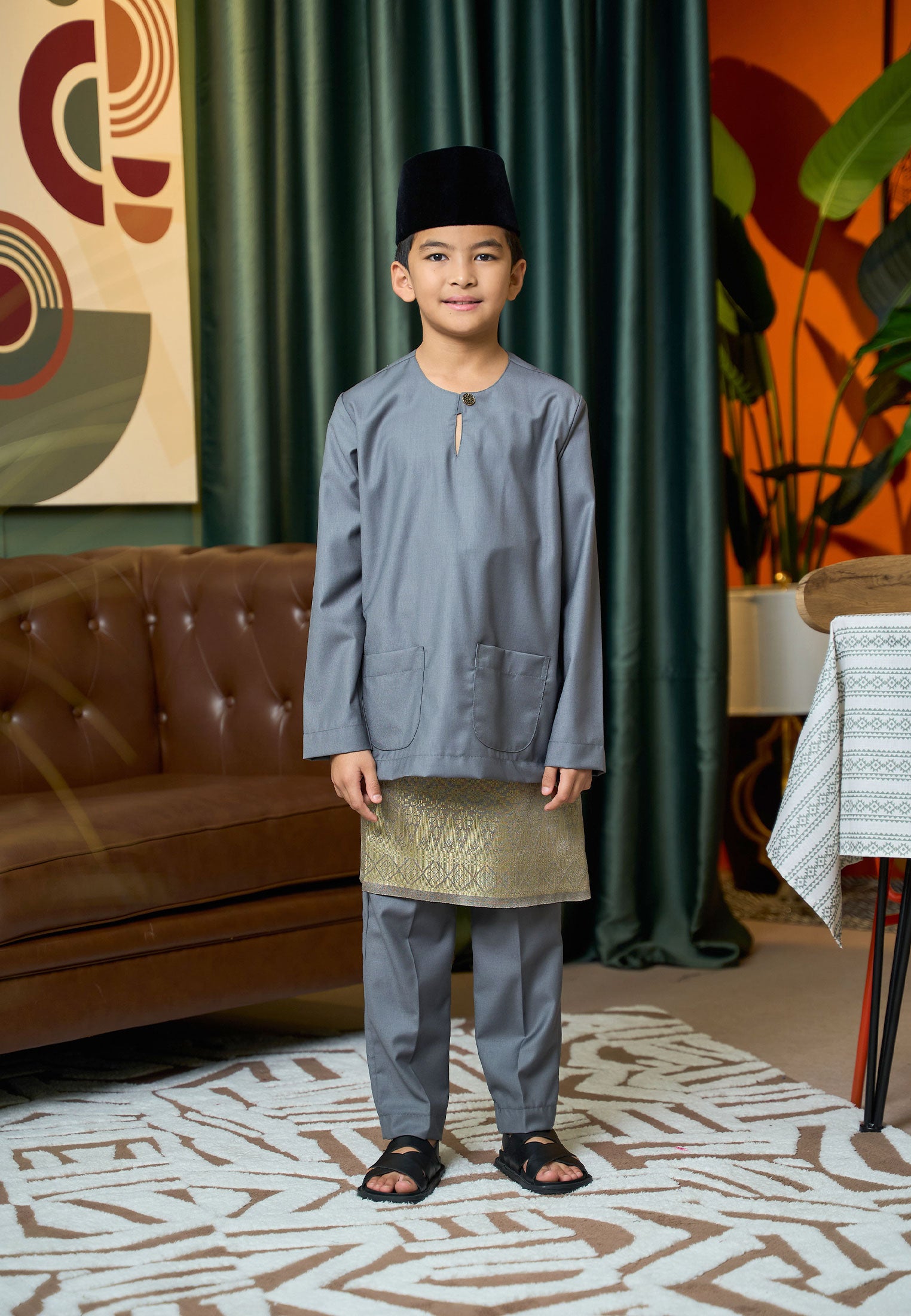 Baju Melayu Teluk Belanga Mark II - Dark Grey (Kids)