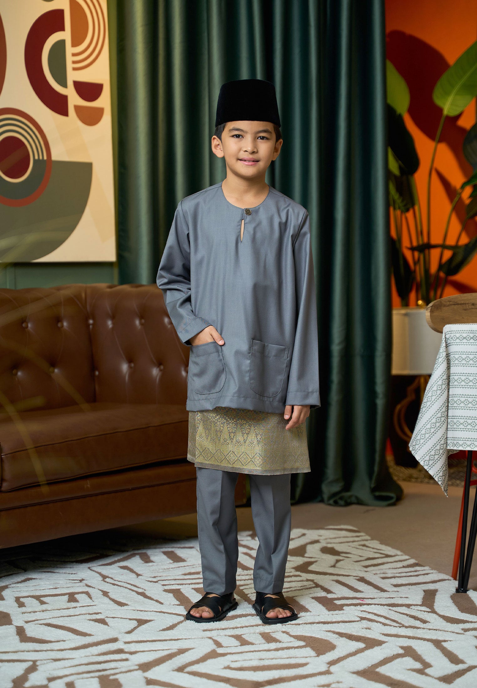 Baju Melayu Teluk Belanga Mark II - Dark Grey (Kids)