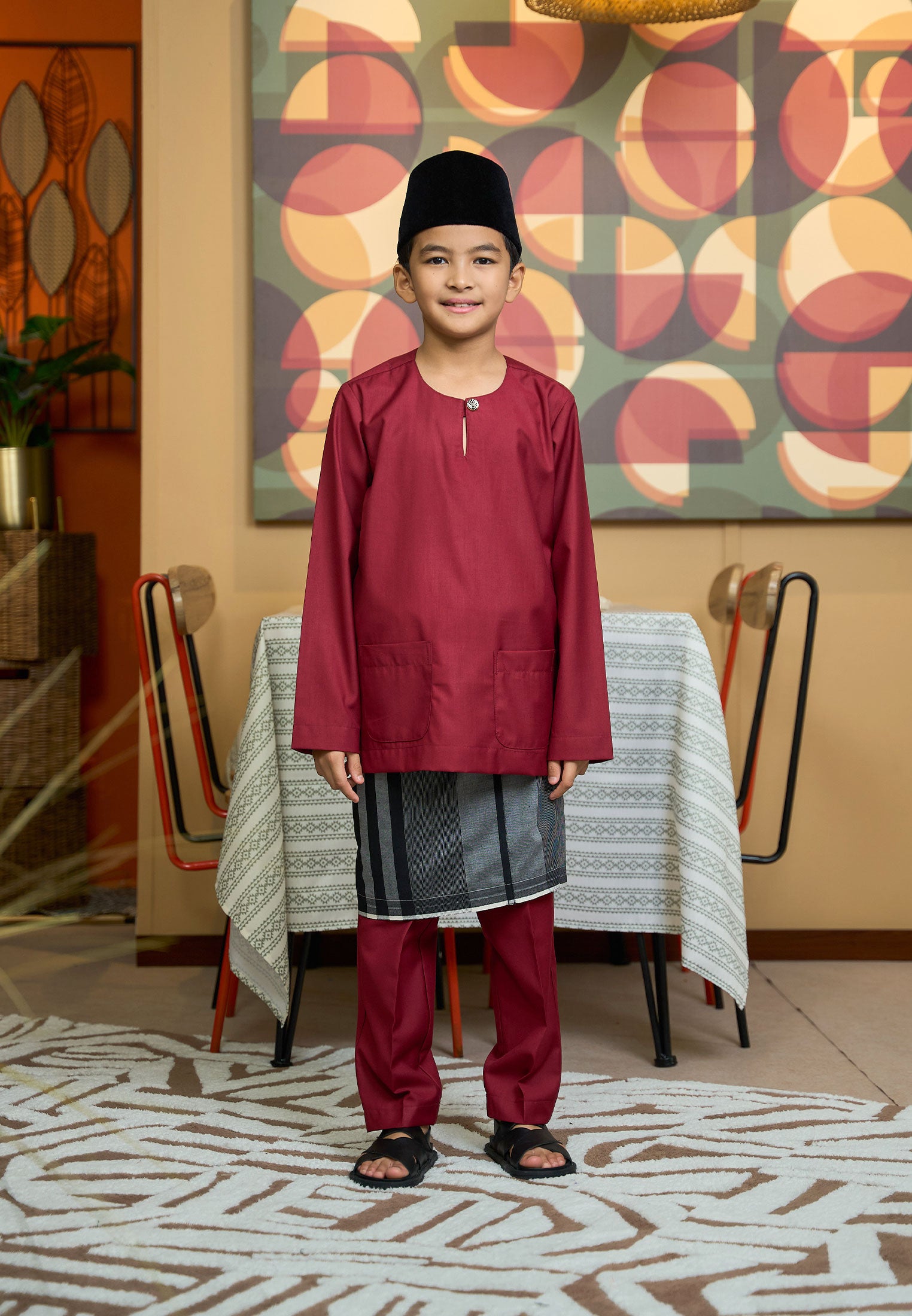 Baju Melayu Teluk Belanga Mark II - Burgundy Maroon (Kids)