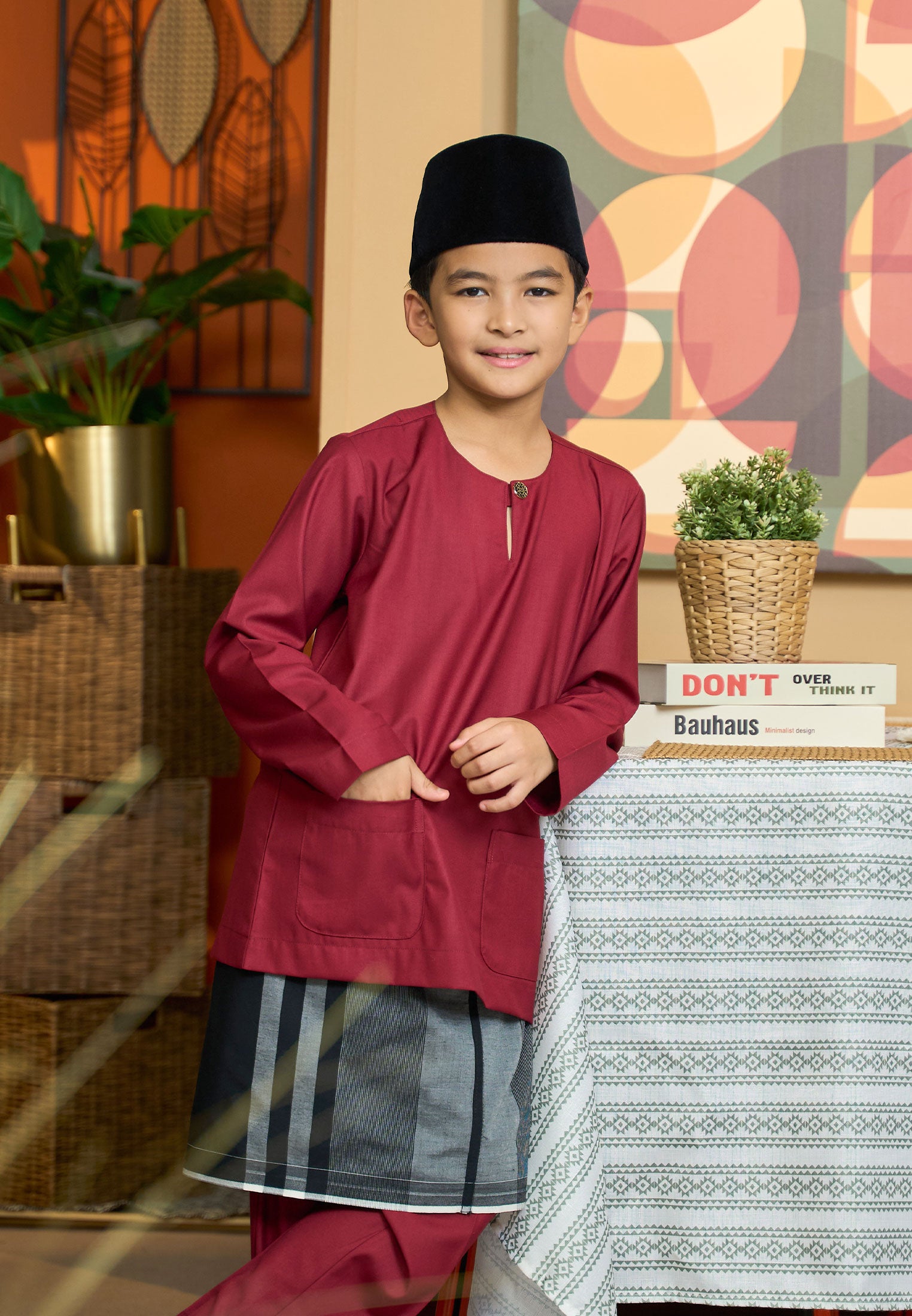 Baju Melayu Teluk Belanga Mark II - Burgundy Maroon (Kids)