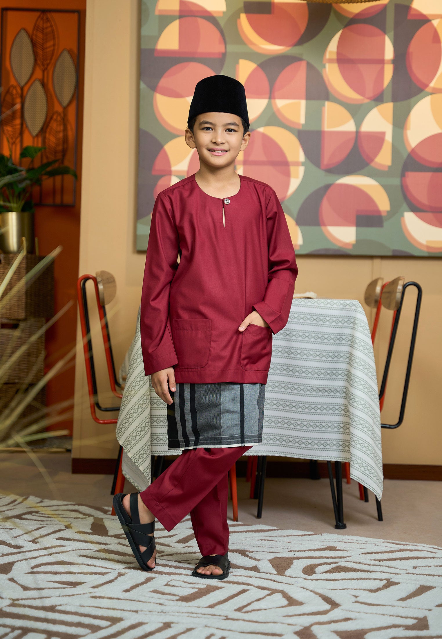 Baju Melayu Teluk Belanga Mark II - Burgundy Maroon (Kids)