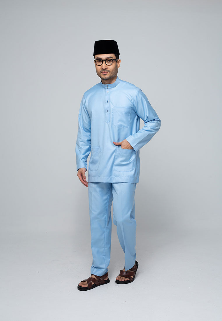 Baju Melayu cotton cekak musang warna Baby Blue