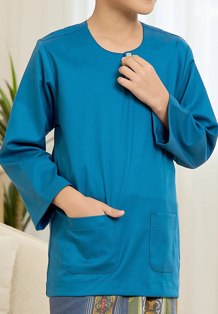 Baju Melayu Teluk Belanga Mark III - Teal Blue (Kids)