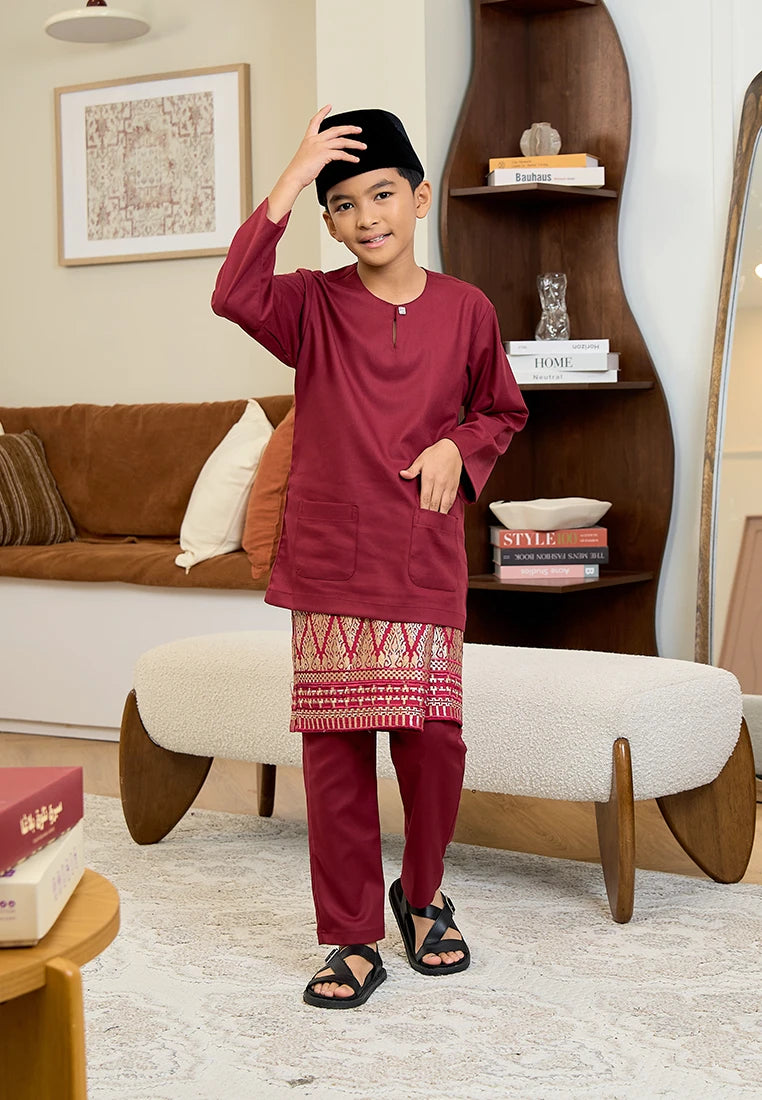 Baju Melayu Teluk Belanga Mark III - Maroon (Kids)