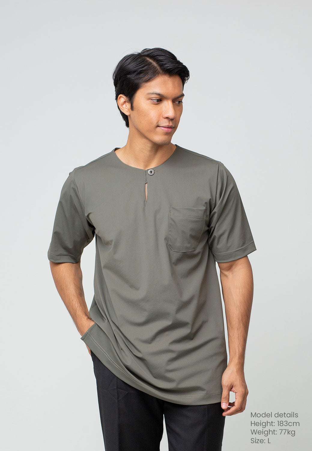 Kurta lengan pendek stretchable teluk belanga hijau nori