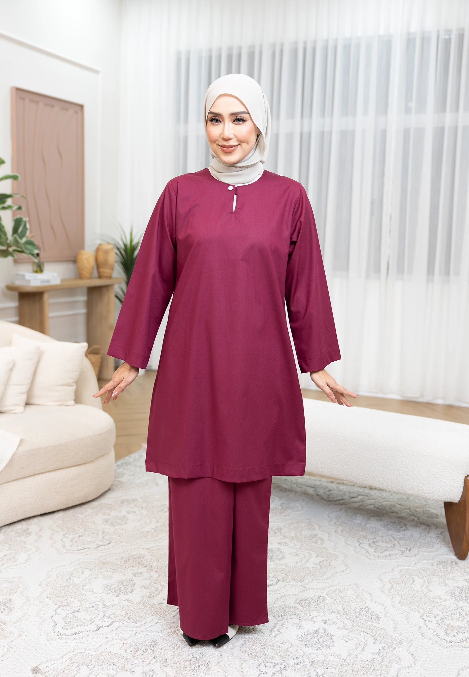Nazeera Kurung Riau - Burgundy (Women)