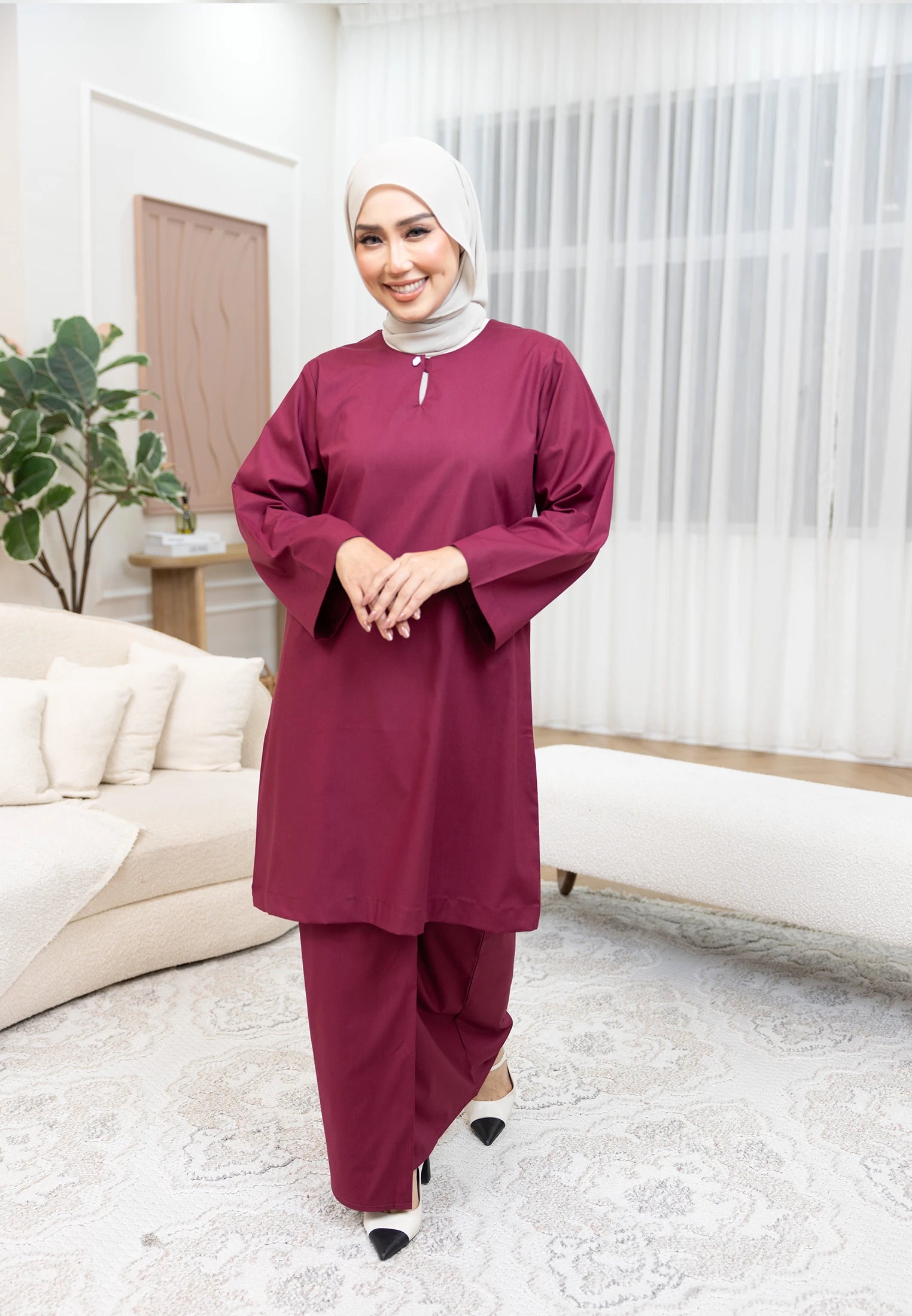Nazeera Kurung Riau - Burgundy (Women)