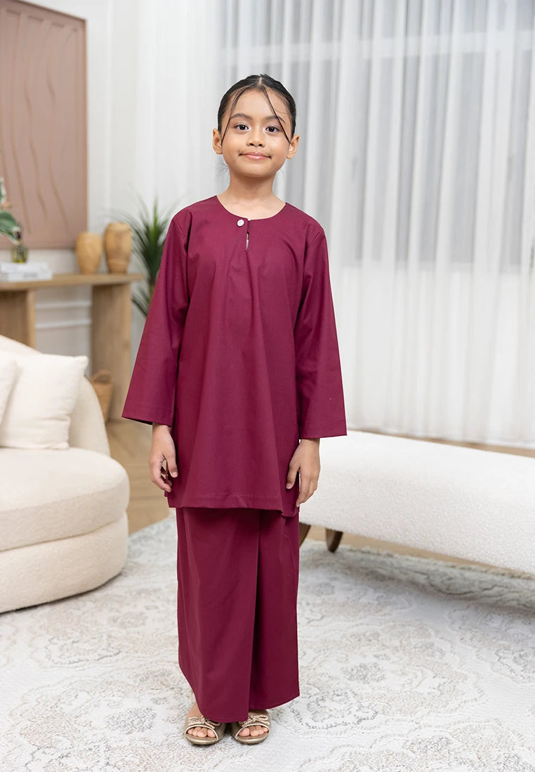 Nazeera Kurung Riau - Burgundy (Kids)