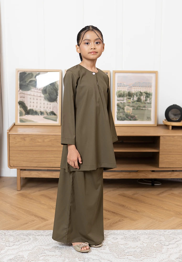Nazeera Kurung Riau - Olive Green (Kids)