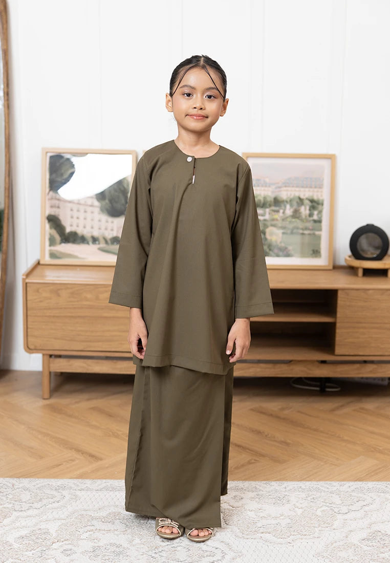 Nazeera Kurung Riau - Olive Green (Kids)