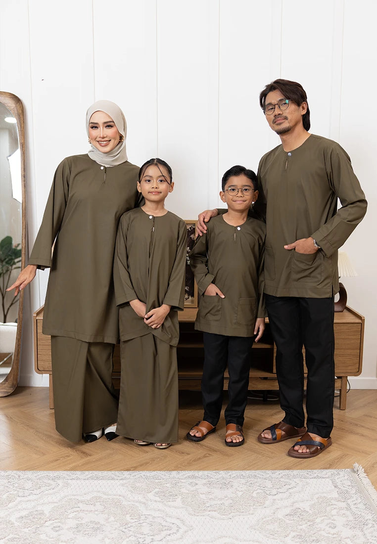 Nazeera Kurung Riau - Olive Green (Kids)